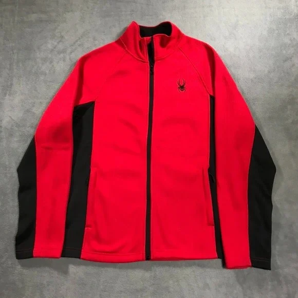 Spyder Jacket Mens Large Red Black Full Zip Fleece Knit Sweater Ski Snow Outdoor - Picture 1 of 10